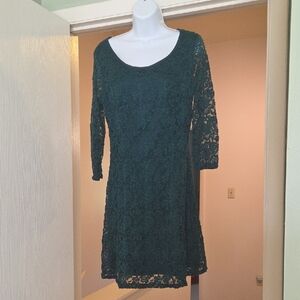 Maurices Green Lined Lace Dress 3/4 Sleeve Scoop Neck
